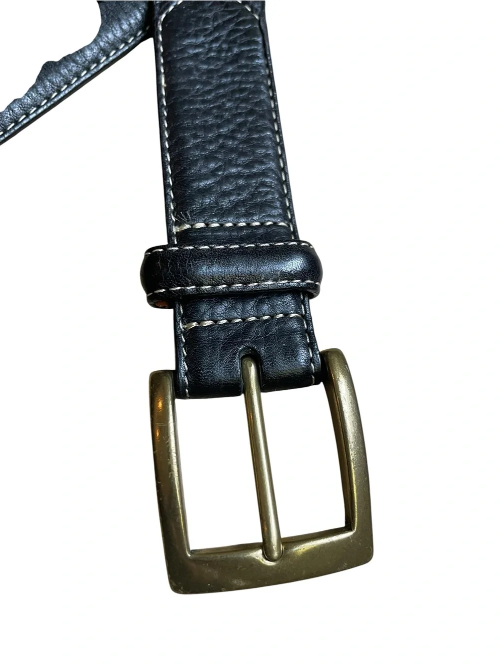 VTG Cole Haan Pebbled Leather Topstitched Belt Black Men's Sz 44 Brass BUCKLE